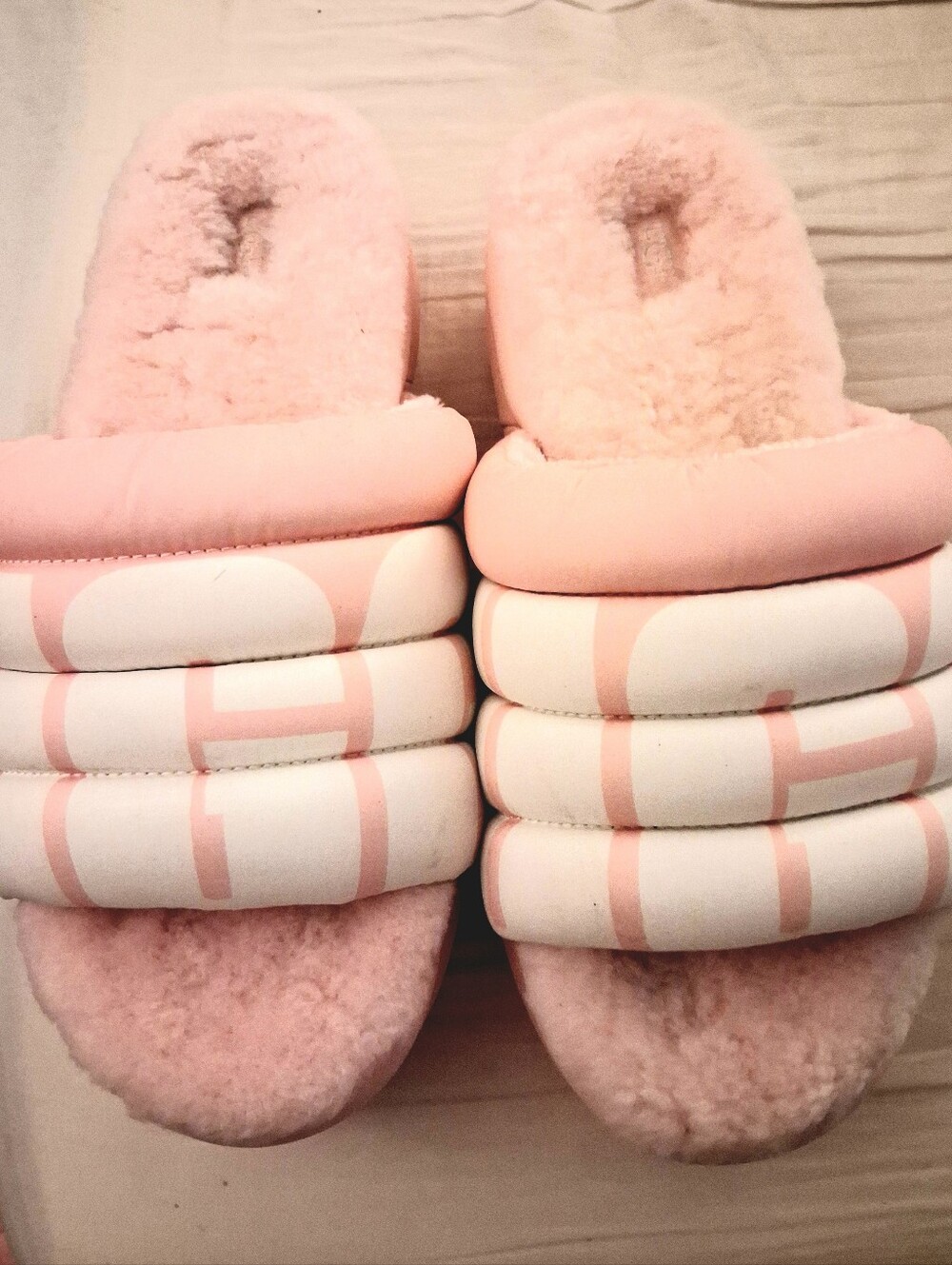 UGG Pink Quilted Faux-Shearling Slide Slippers